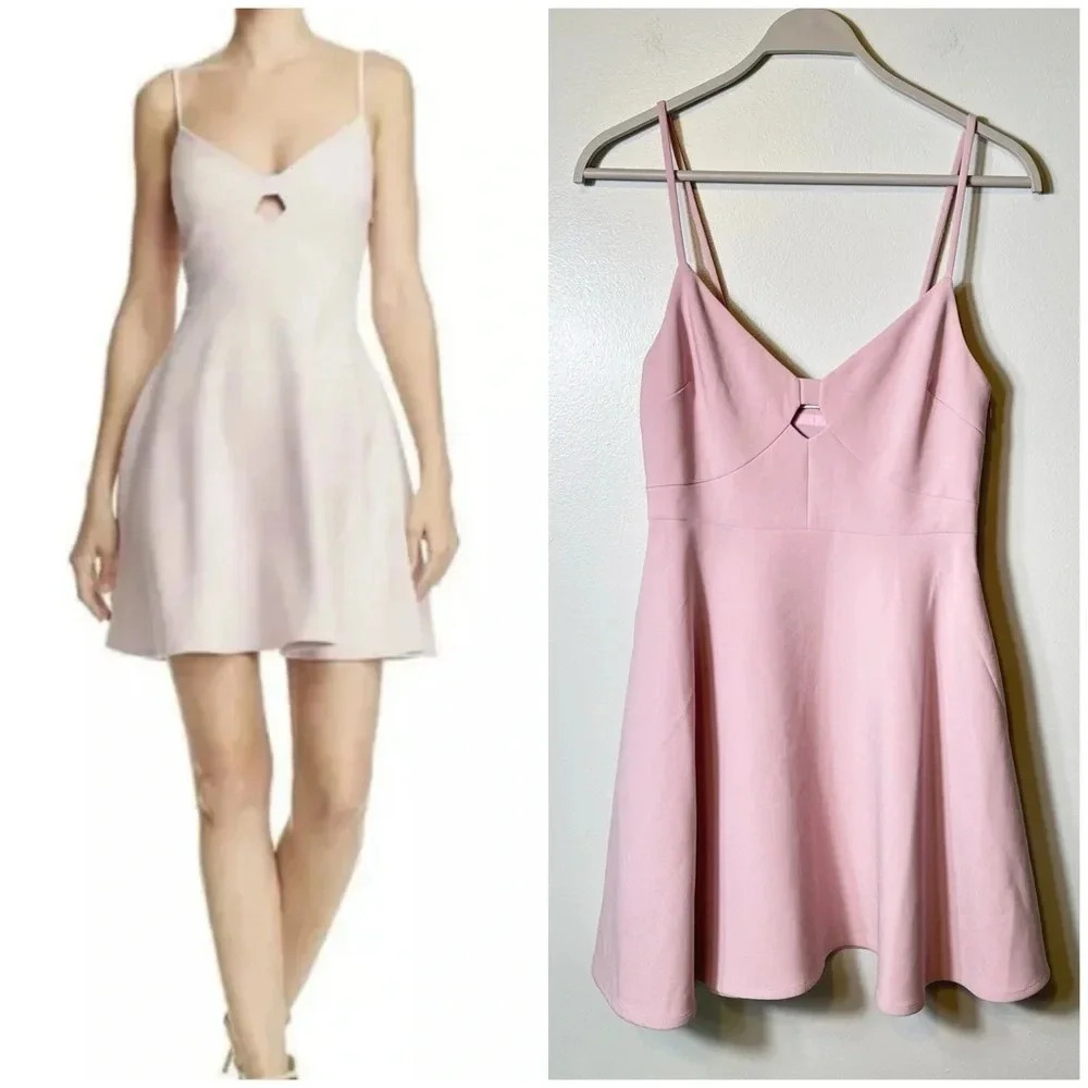 LIKELY Lilac Pink Cutout Fit & Flare Mini Cocktail Dress Size 6 Keyhole Strappy